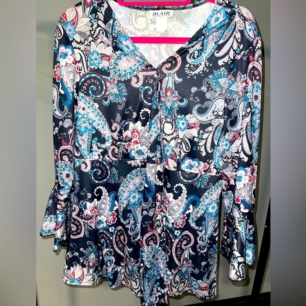 Blair Kimono Style Black Paisley Blouse